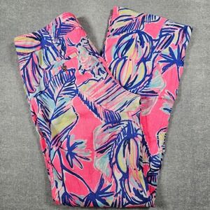 Lilly Pulitzer Womens Pink Blue Tropical Palm Leaf 100% Linen Beach Pants Size 4